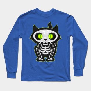 Scary Cat Skeleton With Glowing Eyes For Halloween Long Sleeve T-Shirt